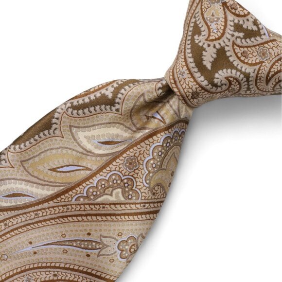 Ike Behar Other - New IKE Behar 100% Silk Neck Tie Tan Blue Paisley Print Woven Made in USA NWT